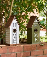 Glitzhome 14.75" H Washed Green Distressed Solid Wood " Home" Inspiration Single Family Decorative Outdoor Garden Birdhouse
