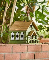 Glitzhome 11" H Oversized Washed Green Distressed Solid Wood Church Decorative Outdoor Garden Birdhouse