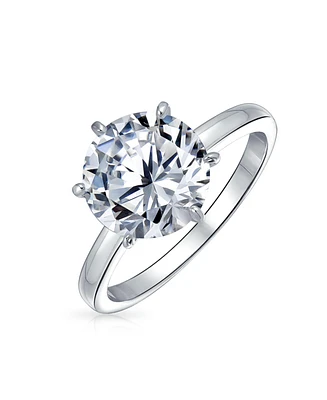 Bling Jewelry Classic Timeless Cubic Zirconia 3CT Cz 6 Prong Setting Round Brilliant Cut Solitaire Engagement Ring For Women Thin Band Sterling Silver