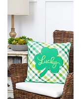 16" x 16" Lucky Clover St. Patrick's Day Plaid Pillow