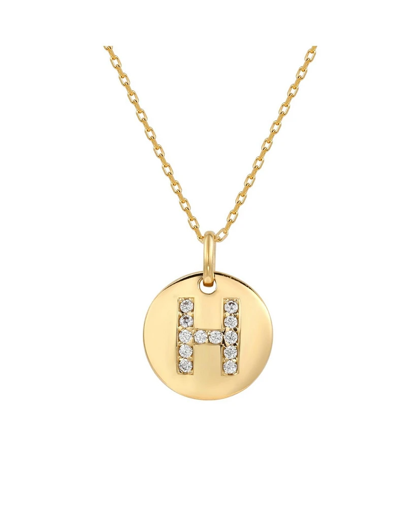 Suzy Levian New York Suzy Levian Sterling Silver Cubic Zirconia Letter "H" Initial Disc Pendant Necklace