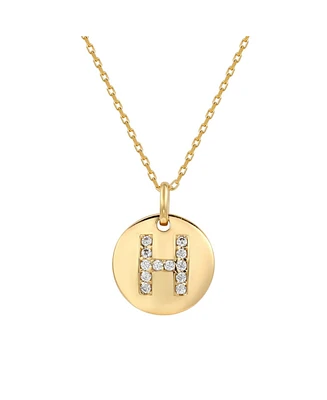 Suzy Levian Sterling Silver Cubic Zirconia Letter "H" Initial Disc Pendant Necklace