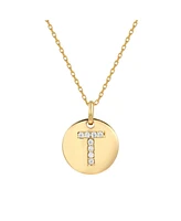 Suzy Levian New York Suzy Levian Sterling Silver Cubic Zirconia Letter "T" Initial Disc Pendant Necklace