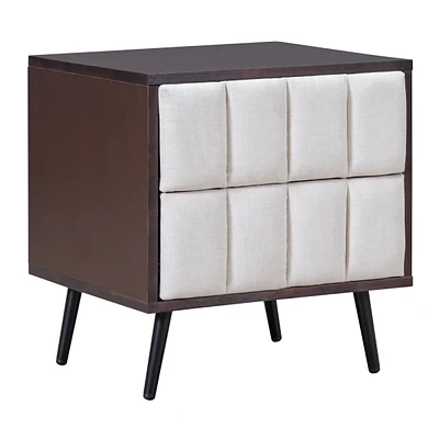 Simplie Fun 2-Drawer Nightstand For Bedroom, Mordern Wood+Linen Bedside Table With Classic Design, +Beige
