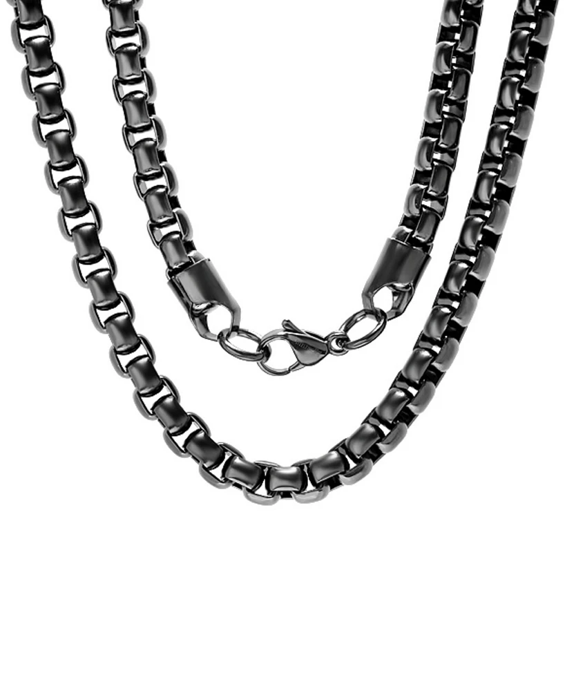 Steeltime Men's Black Ion-Plated Box Chain 24" Necklace