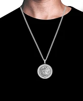 Blackjack Men's Cubic Zirconia Lion Head Framed Disc 30" Pendant Necklace