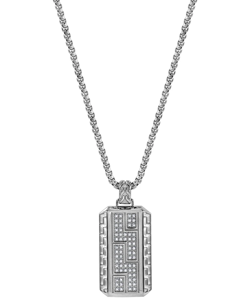 Blackjack Men's Cubic Zirconia Zigzag Cluster Dog Tag 24" Pendant Necklace