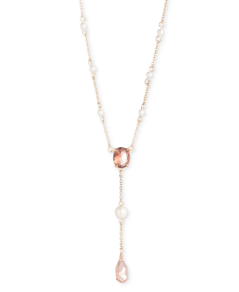 Lauren Ralph Lauren Gold-Tone Crystal, Imitation Pearl & Bead 16" Lariat Necklace