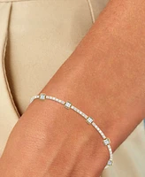 Cubic Zirconia Round & Baguette Tennis Bracelet in 14k Gold-Plated Sterling Silver