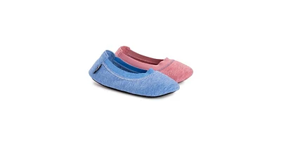 Muk Luks Women's 2 Pair Travel Ballerina Slipper Set