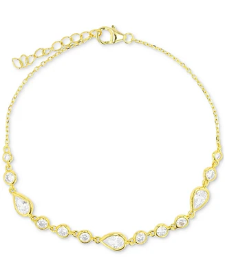 Cubic Zirconia Mixed Cut Chain Link Bracelet in 14k Gold-Plated Sterling Silver