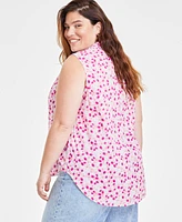 On 34th Trendy Plus Floral-Print Smocked-Trim Top, Created for Macy's