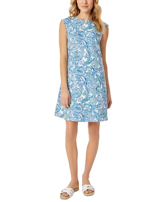 Jones New York Petite Linen-Blend Paisley-Print Swing Dress