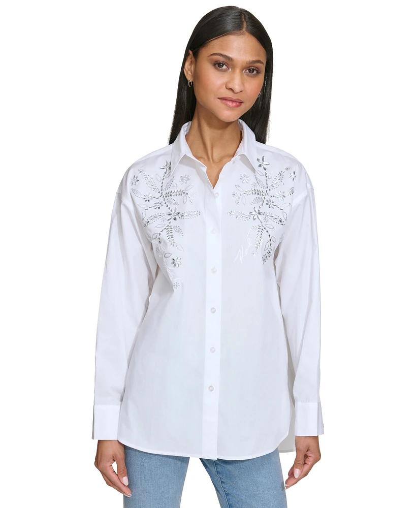 Karl Lagerfeld Paris Women's Embellished Button-Front Top