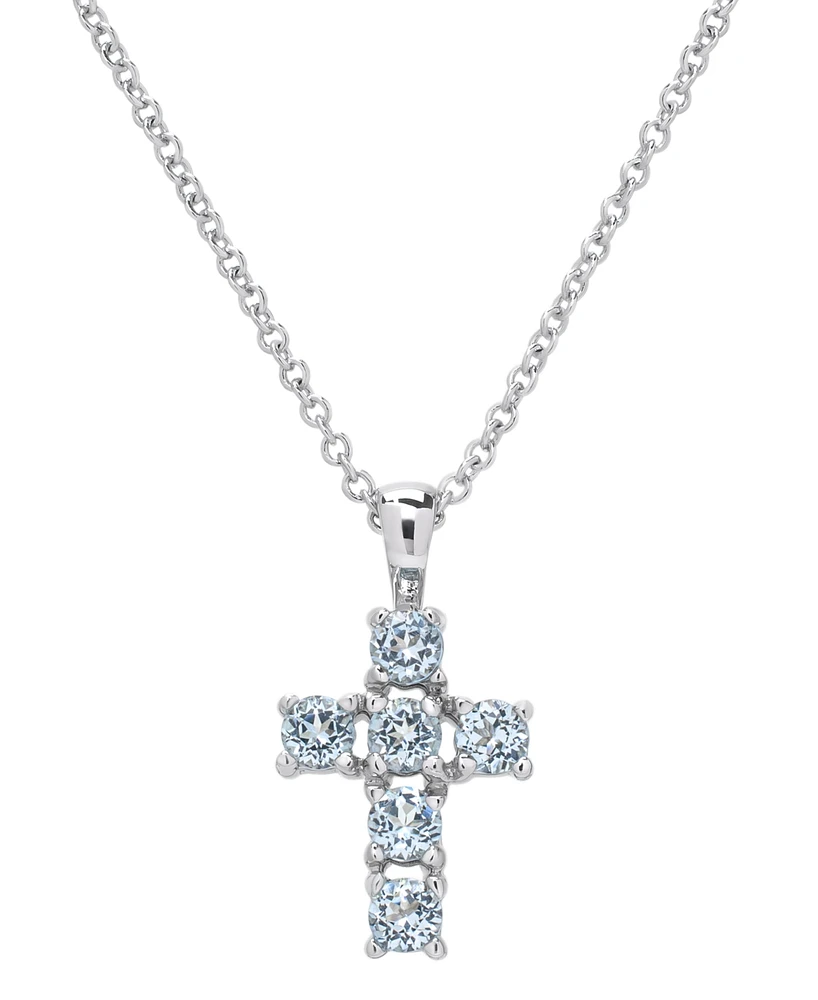 Lab-Grown Aquamarine Cross 18" Pendant Necklace (5/8 ct. t.w.) in Sterling Silver