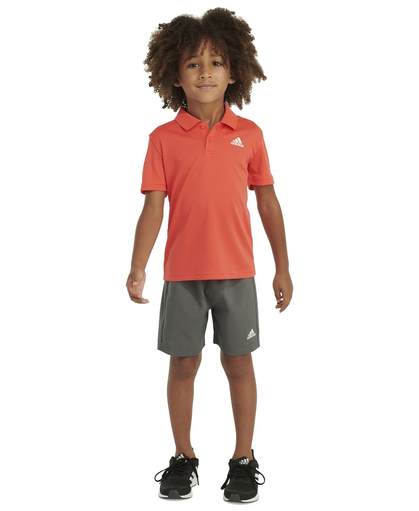 adidas Toddler & Little Boys 2-Pc. Logo-Print Mesh Polo Shirt Shorts Set