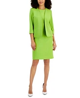 Kasper Womens Collarless Jacket Stretch Crepe Sheath Dress