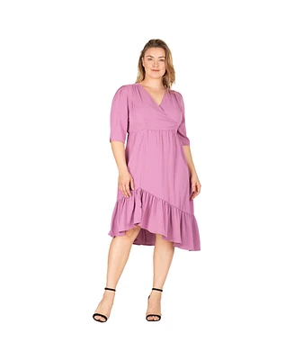 Women's Plus-size Ruched Sleeve Ruffle Hem Midi Dress