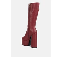 tzar faux leather high heeled platform calf boots