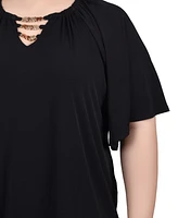 Ny Collection Plus Size Raglan Sleeve Top with Chain Details