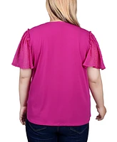 Ny Collection Plus Clip Dot Flutter Sleeve Top