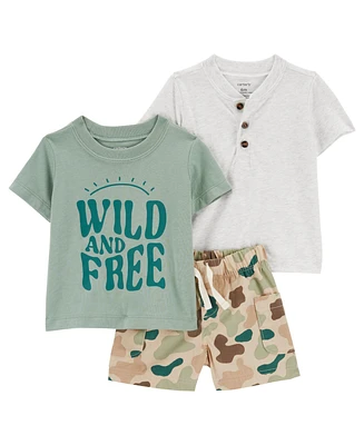 Carter's Baby Boys Camo Little Shorts and T-shirts, 3 Piece Set
