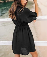 Women's V-Neck Embroidered Cover-Up Dress