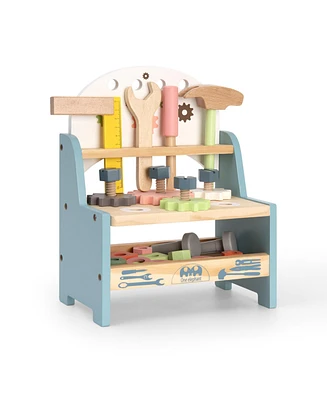 Robotime Kids Construction Toys - Mini Wooden Play Tool Workbench Set for Toddlers - Gift for 3 4 5 Years Old