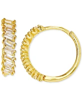 Cubic Zirconia Baguette Small Hoop Earrings in 14k Gold-Plated Sterling Silver, 0.57"