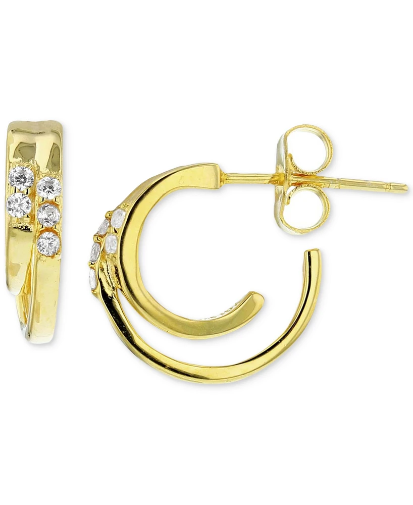 Cubic Zirconia Small Double Hoop Earrings in 14k Gold-Plated Sterling Silver, 0.56"