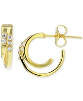 Cubic Zirconia Small Double Hoop Earrings in 14k Gold-Plated Sterling Silver, 0.56"