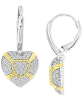 Cubic Zirconia Pave Heart Leverback Drop Earrings in Sterling Silver & 14k Gold-Plate