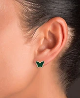 Malachite & Cubic Zirconia Butterfly Stud Earrings in 14k Gold-Plated Sterling Silver