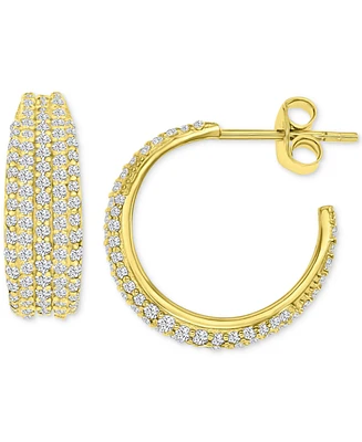 Cubic Zirconia Tapered Small Hoop Earrings in 14k Gold-Plated Sterling Silver, 0.7"