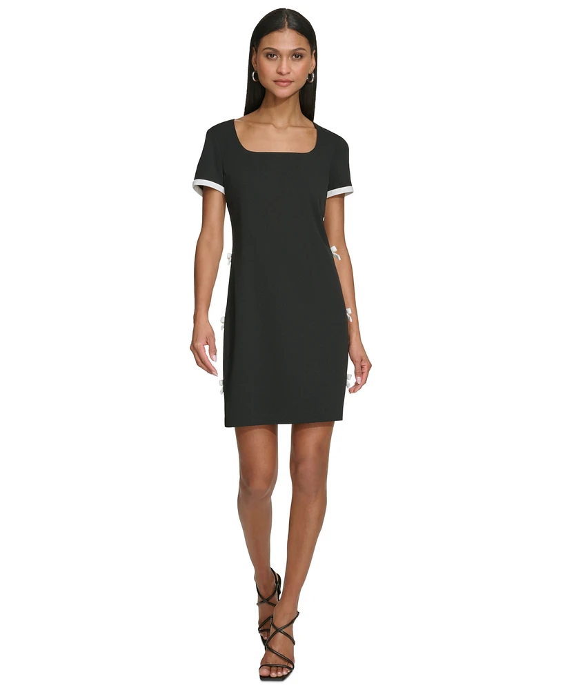 Karl Lagerfeld Paris Women's Bow Trim Scuba Crepe Sheath Dress