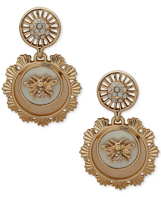 Anne Klein Gold-Tone Pave & Mother-of-Pearl Bee Motif Drop Earrings