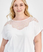 Tommy Hilfiger Plus Lace-Bib Extended-Sleeve Top