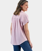 Style & Co Petite Cotton Short-Sleeve Camp Shirt, Created for Macy's