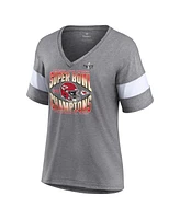 Women's Fanatics Heather Gray Kansas City Chiefs Super Bowl Lviii Champions Own the Moment Tri-Blend V-Neck T-shirt