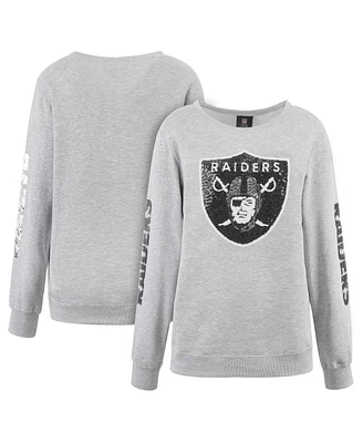 Women's Cuce Heather Gray Las Vegas Raiders Sequined Logo Pullover Sweatshirt