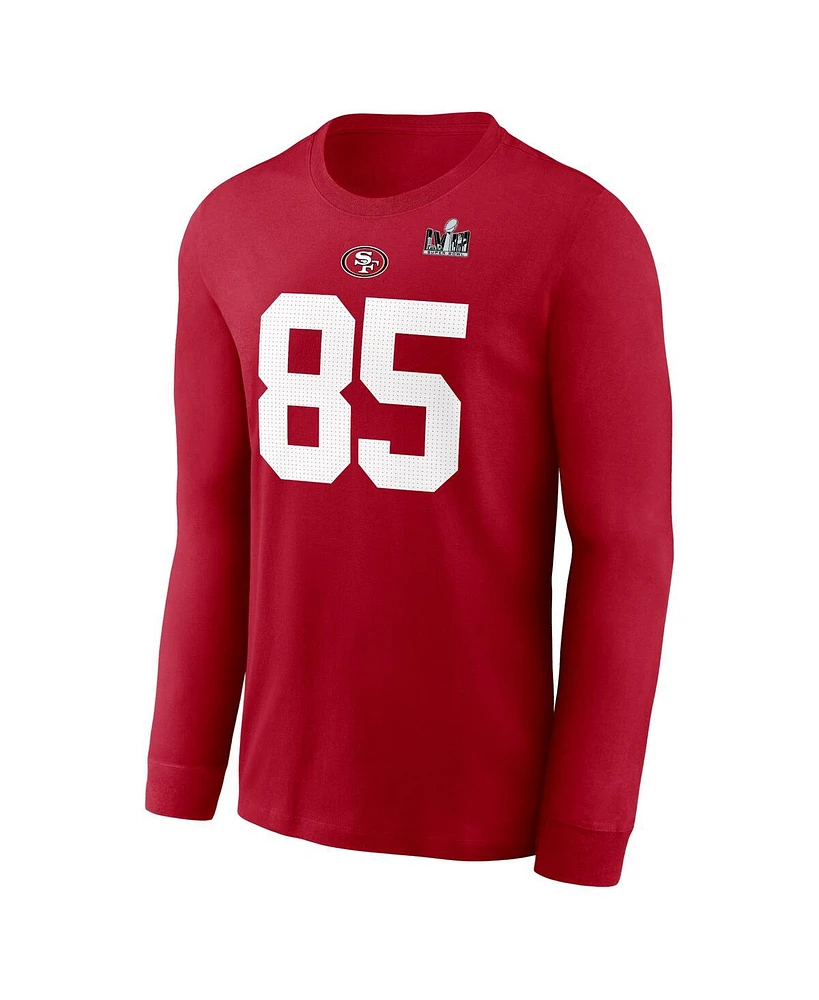 Men's Nike George Kittle Scarlet San Francisco 49ers Super Bowl Lviii Patch Player Name and Number Long Sleeve T-shirt