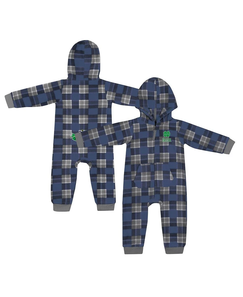 Baby Boys and Girls Colosseum Navy Notre Dame Fighting Irish Full-Zip Plaid Hoodie Long Sleeve Jumper