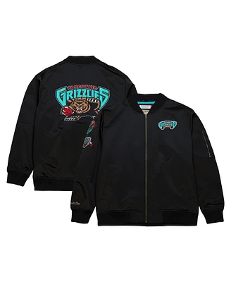 Men's Mitchell & Ness Black Distressed Vancouver Grizzlies Hardwood Classics Vintage-Like Logo Full-Zip Bomber Jacket