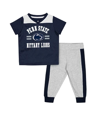 Baby Boys and Girls Colosseum Navy, Heather Gray Penn State Nittany Lions Ka-Boot-It Jersey Pants Set