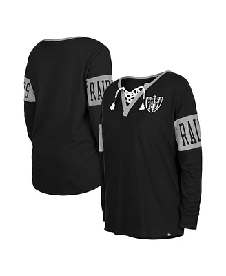 Women's New Era Black Las Vegas Raiders Lace-Up Notch Neck Long Sleeve T-shirt