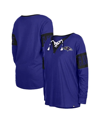 Women's New Era Black Baltimore Ravens Lace-Up Notch Neck Long Sleeve T-shirt