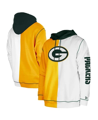 Men's New Era Gold, White Green Bay Packers Third Down Split Raglan Pullover Hoodie