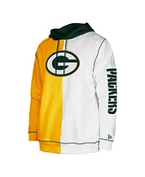 Men's New Era Gold, White Green Bay Packers Third Down Split Raglan Pullover Hoodie