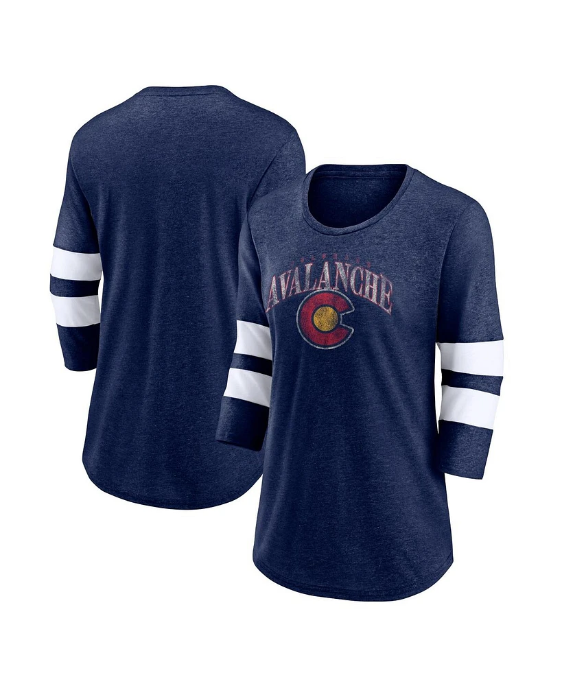 Women's Fanatics Heather Navy Distressed Colorado Avalanche Special Edition 2.0 Barn Burner 3/4 Sleeve T-shirt