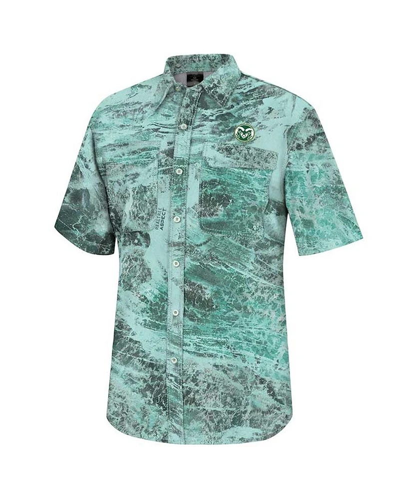 Men's Colosseum Green Colorado State Rams Realtree Aspect Charter Full-Button Fishing Shirt